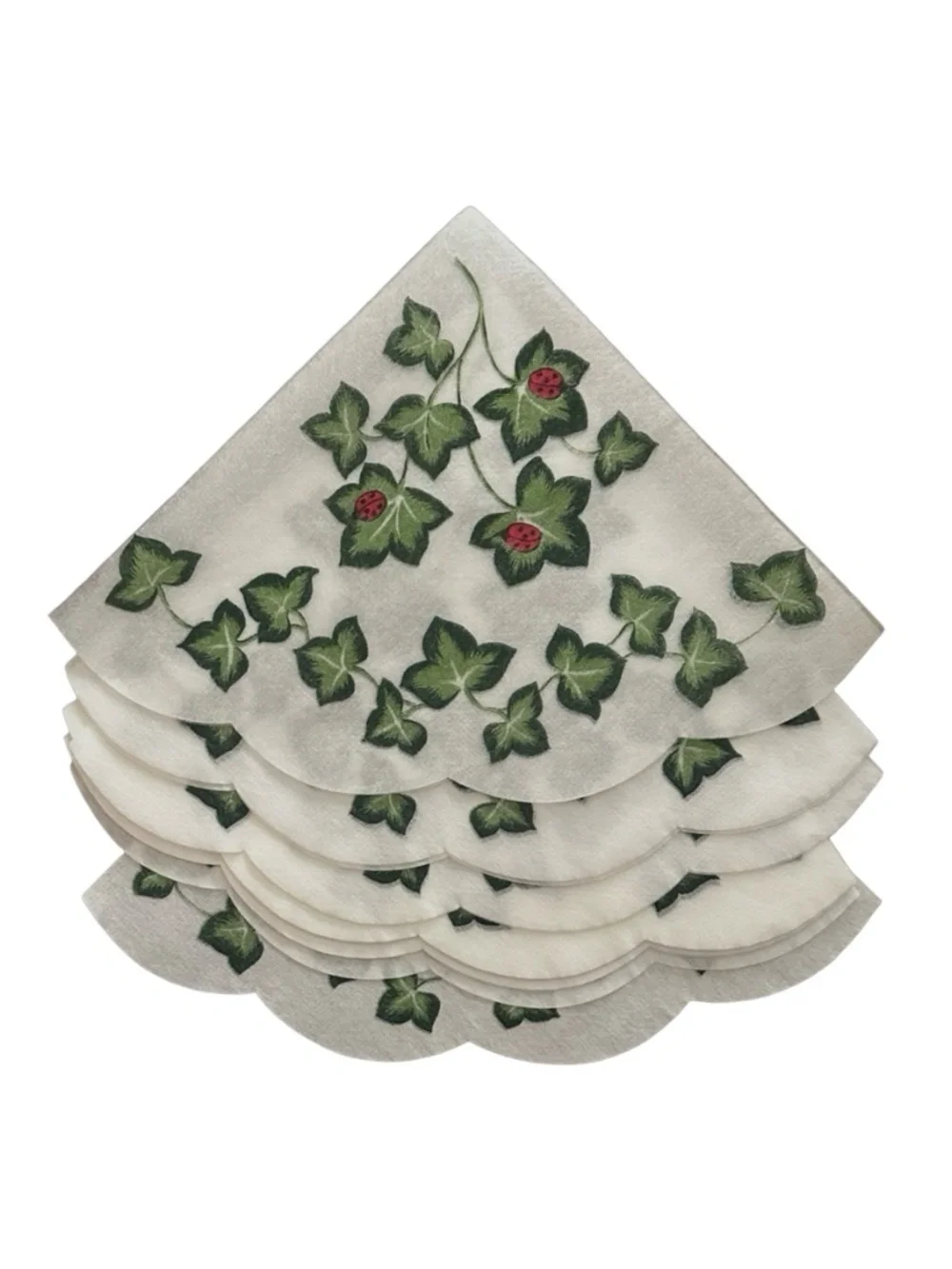 NAREG INT’L Vintage Rice Paper Napkins (lot of 15) Leaf Bug Theme Scalloped Fan